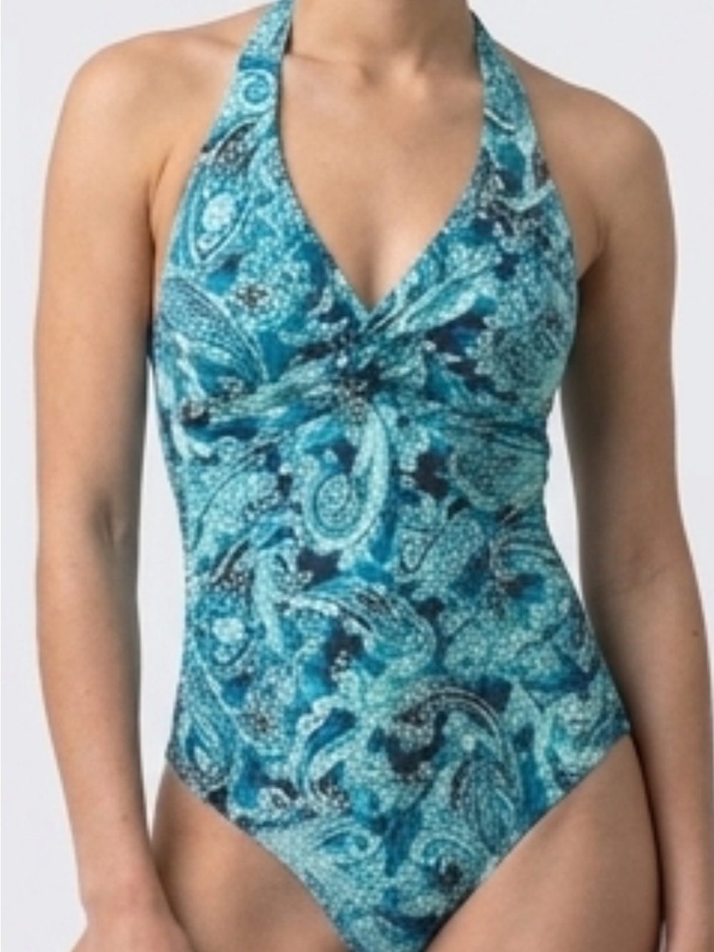 Talisea Teal Paisley Halter One-Piece Swimsuit